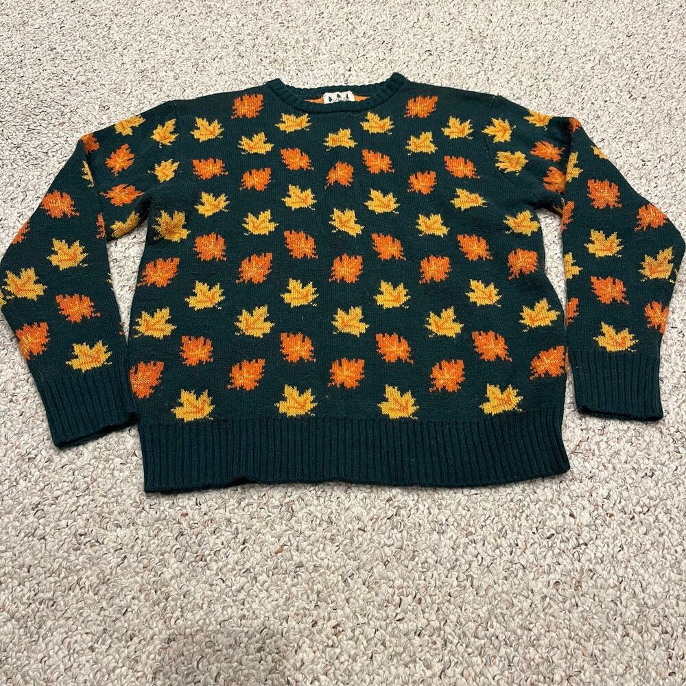 Kiel James Patrick Big Cozy Fall Leaf Crewneck Sweater M Cabincore Outdoor
